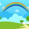 Landscape with Rainbow in the sky vector