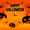 Happy Halloween greeting card in paper cut style