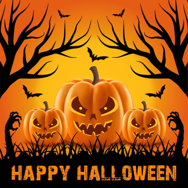 Vector halloween background with pumpkin and spooky tree