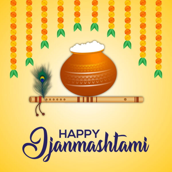 Happy janmashtami decorative background with flute