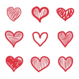 Set of doodle hearts hand drawn of icon love scribbles vector illustration Free Download