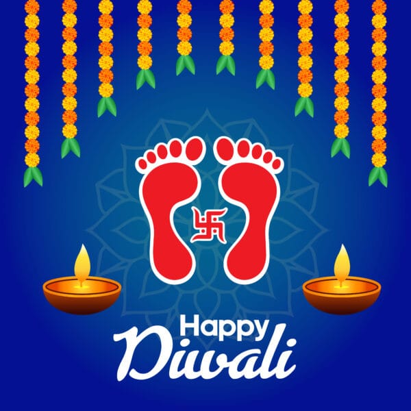 happy diwali decorative background with foot print