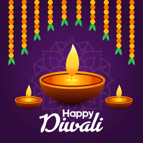 happy diwali decorative background with oil lamp